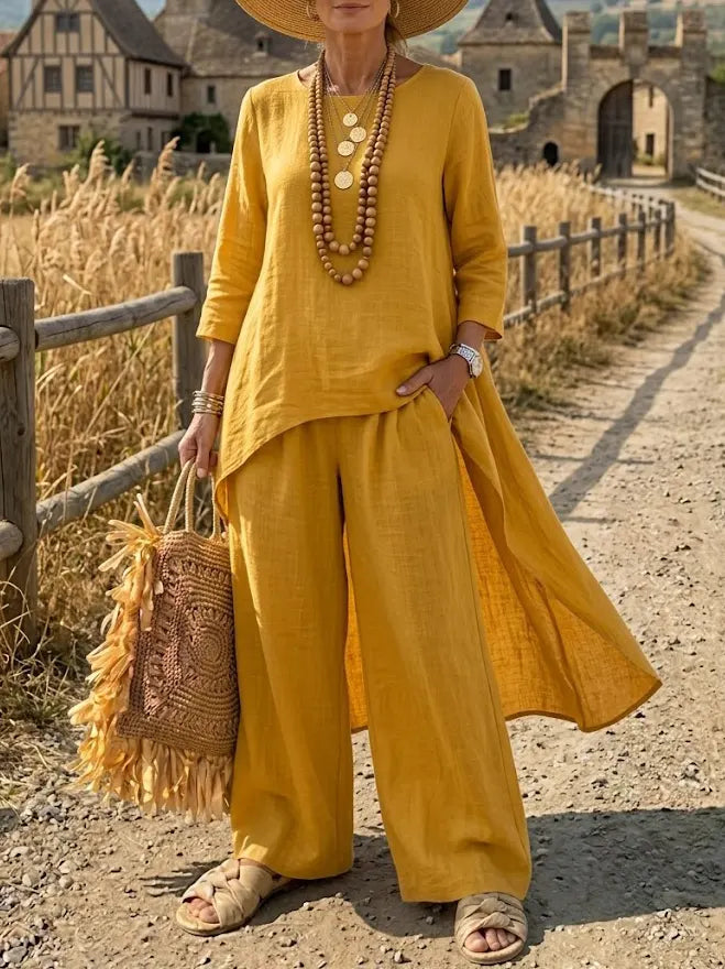 Golden Harvest Linen Tunic and Pants Set