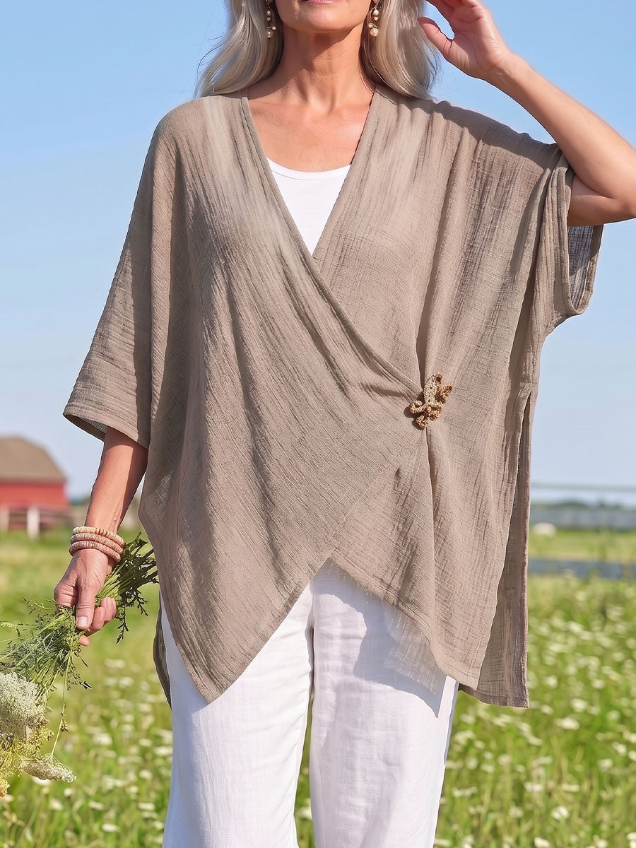 Vintage Art Comfortable Summer Fabrics Sheer Breathable Cotton Linen Blend Shirt