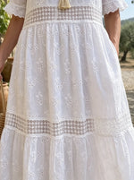 Vintage Eyelet Floral Tiered White Dress