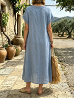 Women's Lace V-Neck Linen-Blend Dress