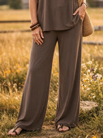 Women's Solid Knit Elastic Waist Wide Leg Lounge Pants