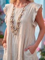 Vintage Art Comfortable Summer Fabrics Cotton Linen Color Block Patchwork Dress