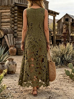Floral Cutout Sleeveless Hollow Out Boho Maxi Dress