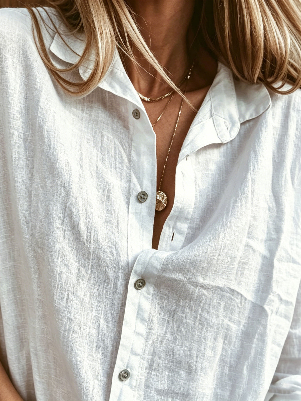 Women's Causal Long-sleeve Cotton-linen Shirt