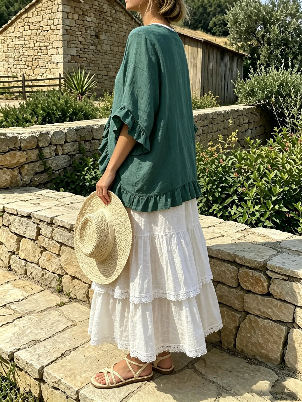 Women's Solid-Color Ruffled Flared-Sleeve Cardigan