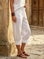 Women's Linen Lace-Hem Capri Pants