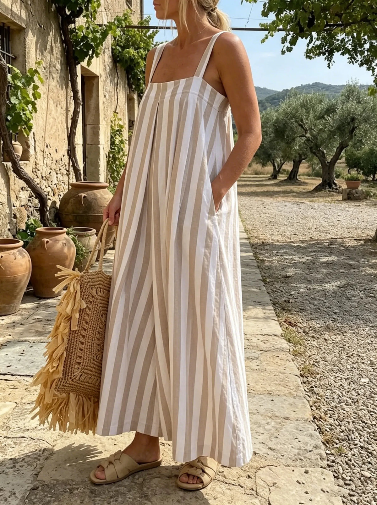 Mediterranean Breeze Striped Wide-Leg Jumpsuit