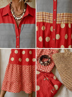 Women's Cute Vintage Patchwork Print Button Front Shirt Midi Dress