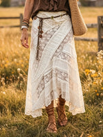 Women's Solid Lace Patchwork Asymmetric Hem Midi Skirt