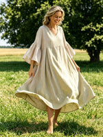 Women’s Casual Cotton Loose 3/4sleeve V Neck Pocket Dress