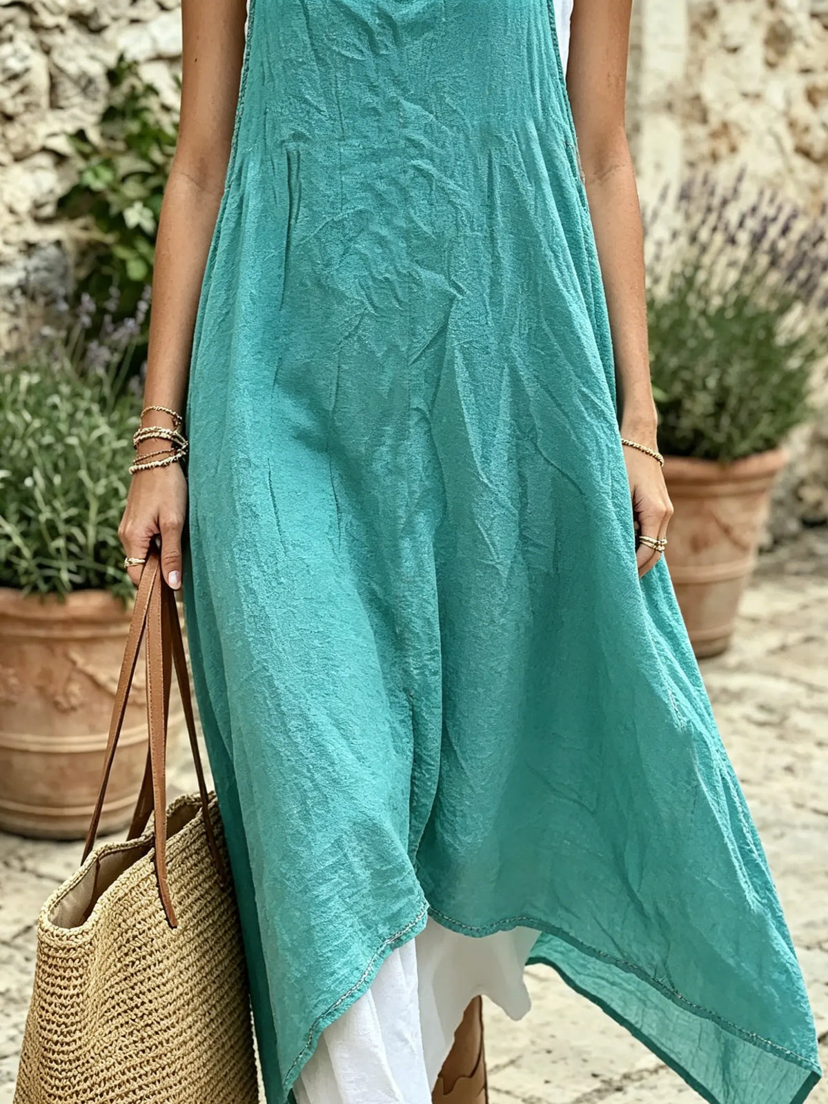 Women Solid Loose Irregular Spaghetti Strap Midi Dress