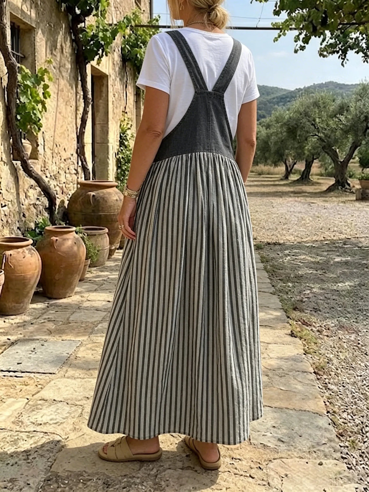 Women's Patchwork Striped Overall Dress