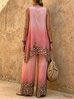 Women's Pink Leopard Ombre Sleeveless Set
