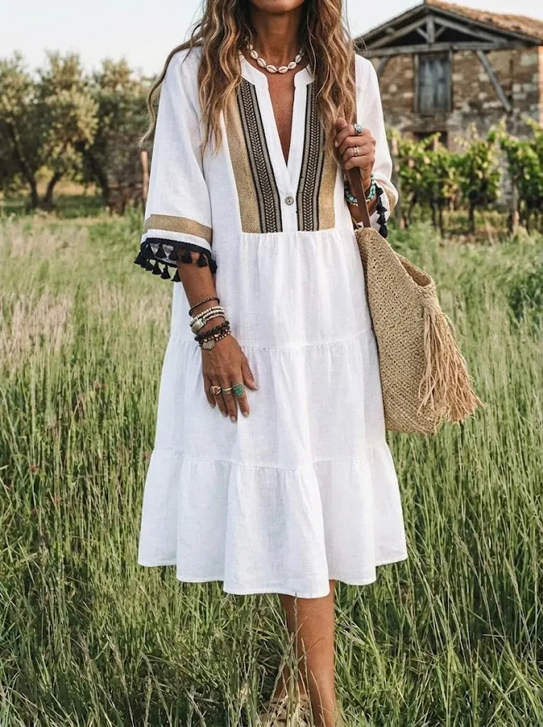 Desert Oasis Embroidered Tiered Midi Dress