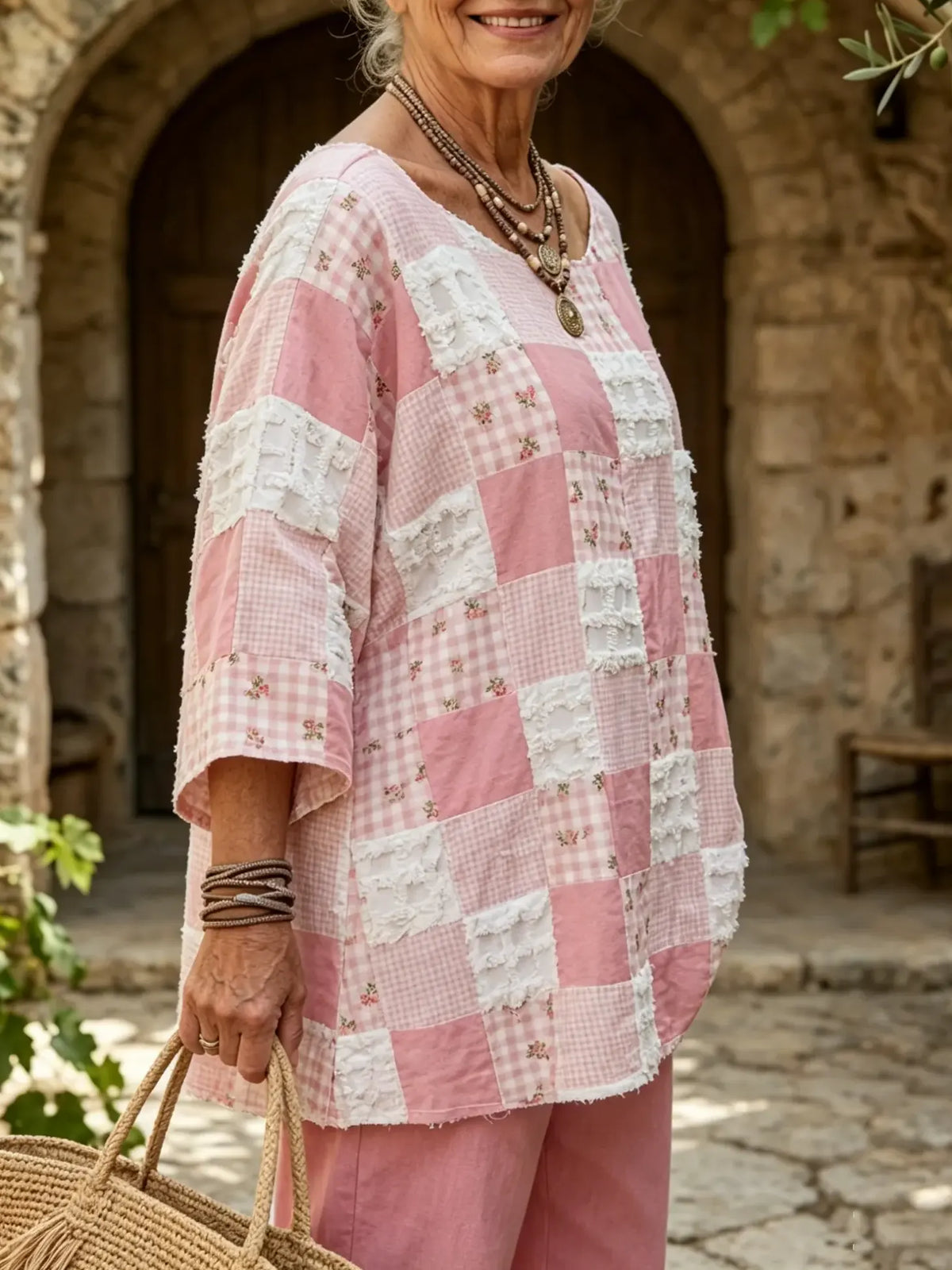 Women's Patchwork Frayed Edge Top