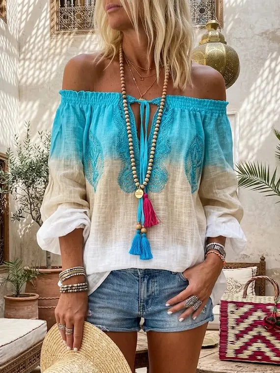Bohemian Azure Ombre Off-Shoulder Tunic