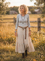 Women's Solid Tiered Linen-Blend Flared Maxi Skirt
