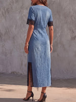 Vintage Art Comfortable Fabrics Hollowed Out Lace Patchwork Denim Dress