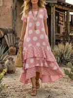 Rustic Polka Dot Tiered Ruffle Maxi Dress