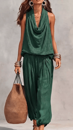 Women's Casual Halter-neck Wide-leg Jumpsuit With Cowl Neck