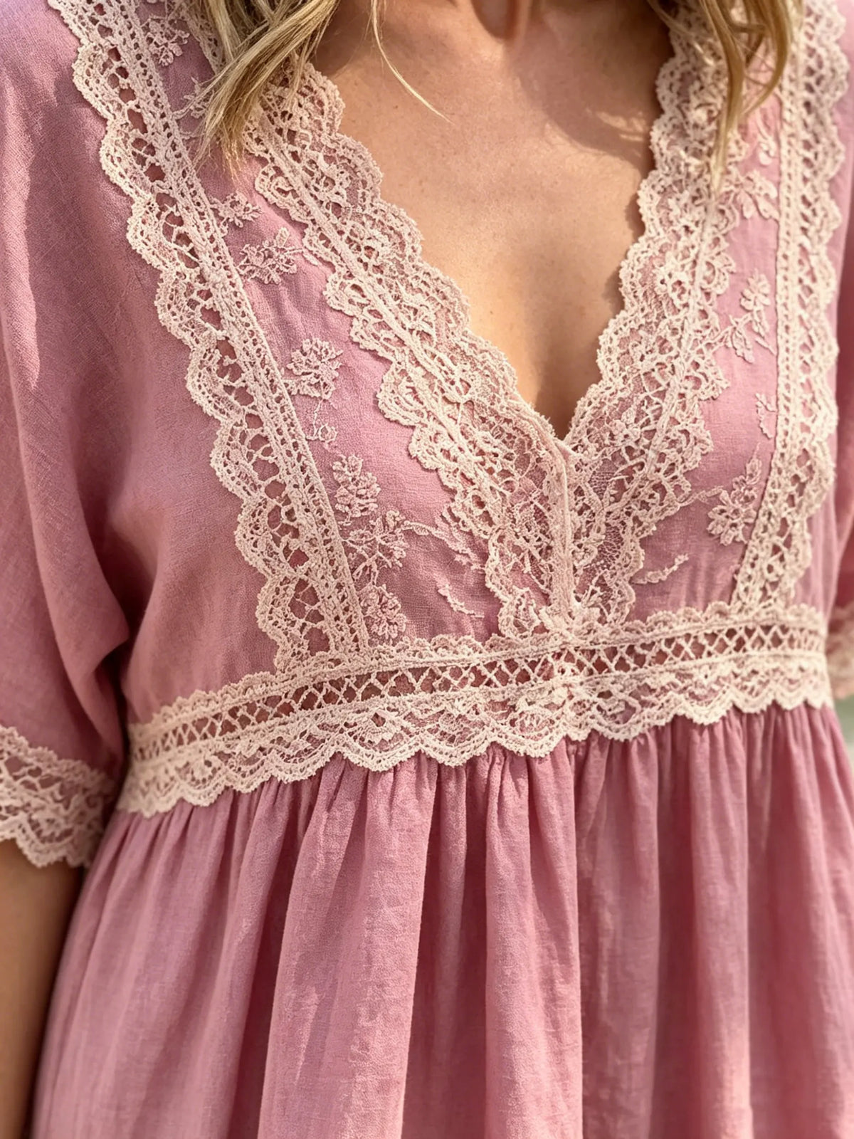 Women's Lace Linen-Blend Tiered Maxi Dress