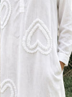 Women's Boho Heart Appliqué Linen Blend Maxi Dress – Relaxed Fit Long Sleeve Country Style Dress With Pockets