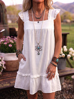 Vintage Art Comfortable Summer Fabrics Linen Blend Patchwork Dress