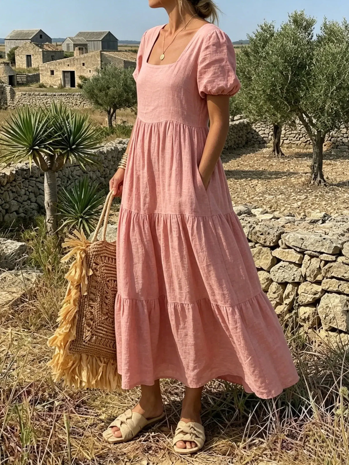 Prairie Rose Square-Neck Tiered Maxi Dress