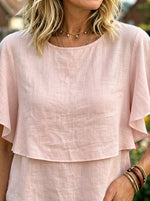 Women’s Layered Ruffle Short Sleeve Round Neck Casual Blouse