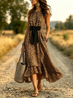 Women's Leopard Print High-Low Bow Dress