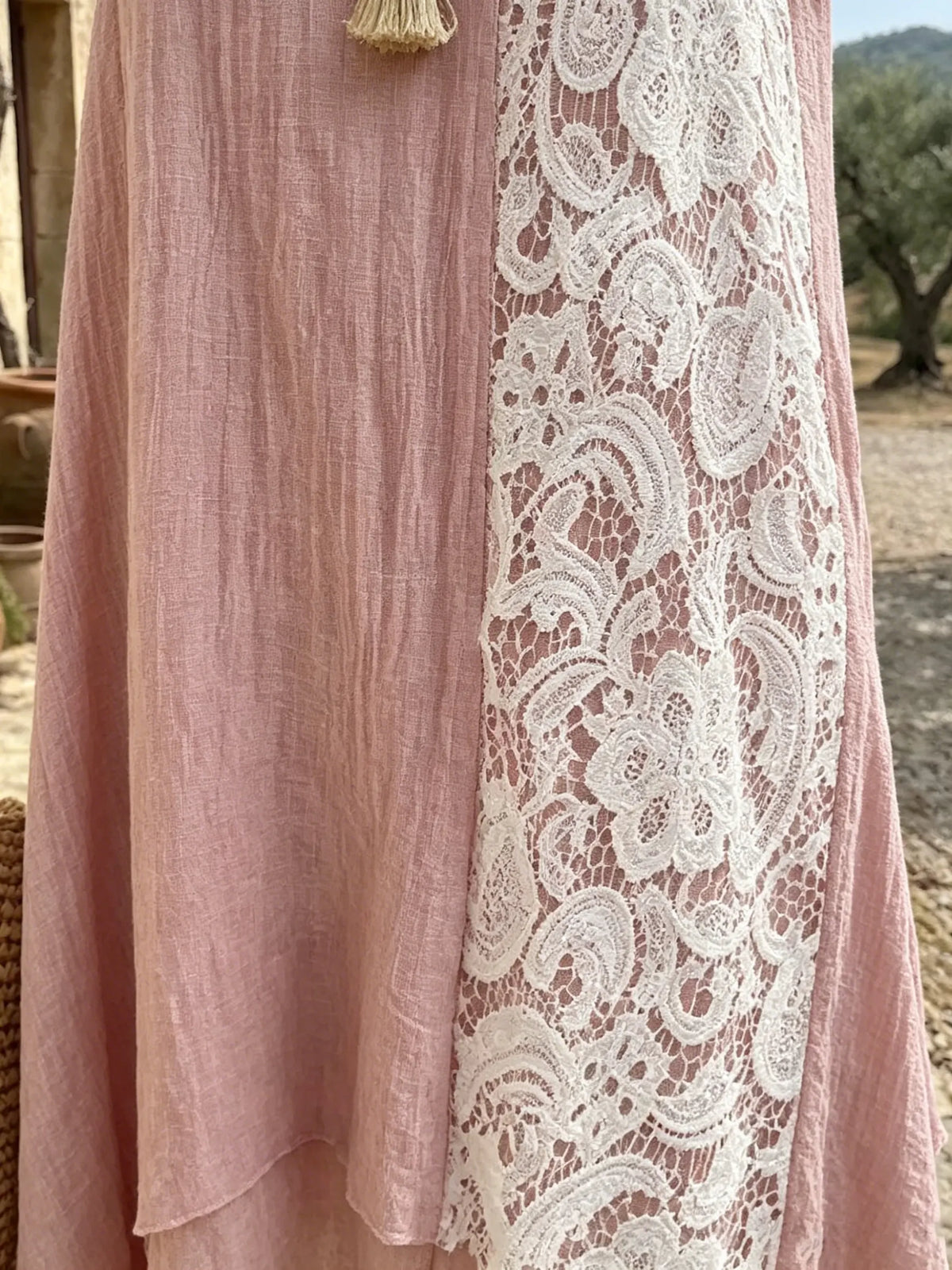 Dusty Rose Asymmetrical Lace-Panel Dress