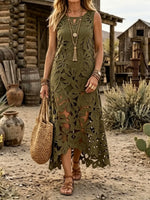 Floral Cutout Sleeveless Hollow Out Boho Maxi Dress