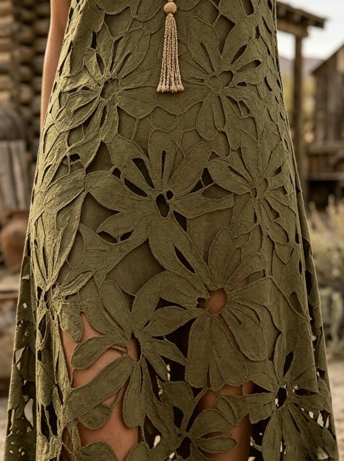 Floral Cutout Sleeveless Hollow Out Boho Maxi Dress