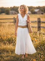 Women's Solid Flowy Elastic Waist Cotton Maxi Skirt