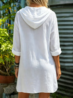 Women's Solid Color Lace V-Neck Hooded Beach Cover-Up