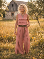 Women's Solid Layered Overlay Wide Leg Palazzo Pants