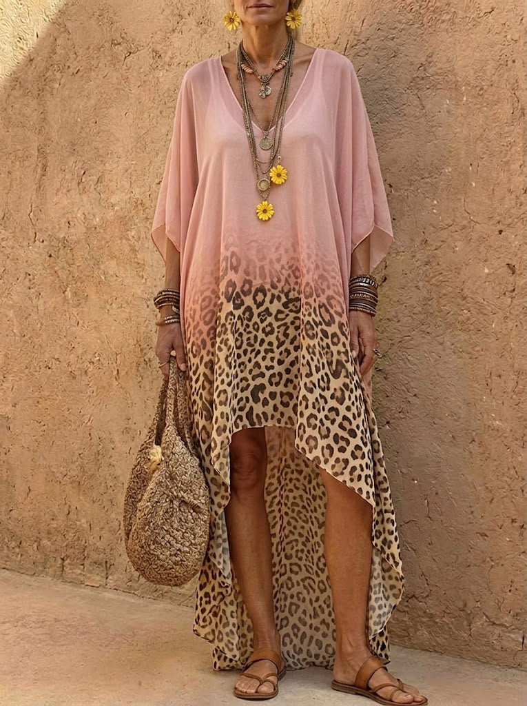 Women's Pink Leopard Ombre Dress