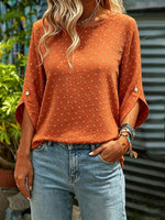Women Mini Dot 3/4 Cuffed Sleeve Casual Blouse