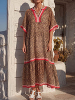Vintage Art Comfortable Summer Fabrics Chiffon Patchwork Contrasting StripesDress