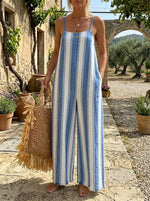Strap Striped Fringe Hem Wide Leg Jumpsuit
