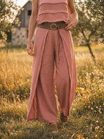 Women's Solid Layered Overlay Wide Leg Palazzo Pants