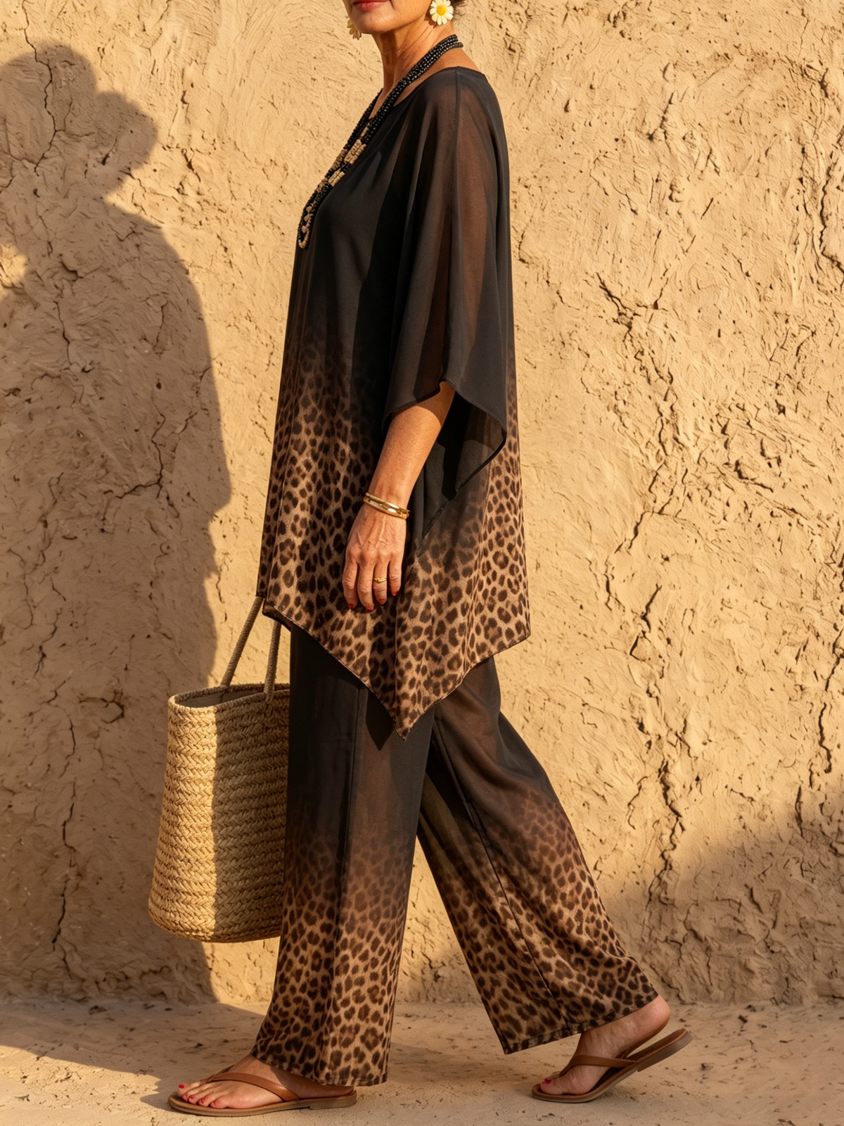 Women's Ombre Leopard Chiffon Two-Piece Set