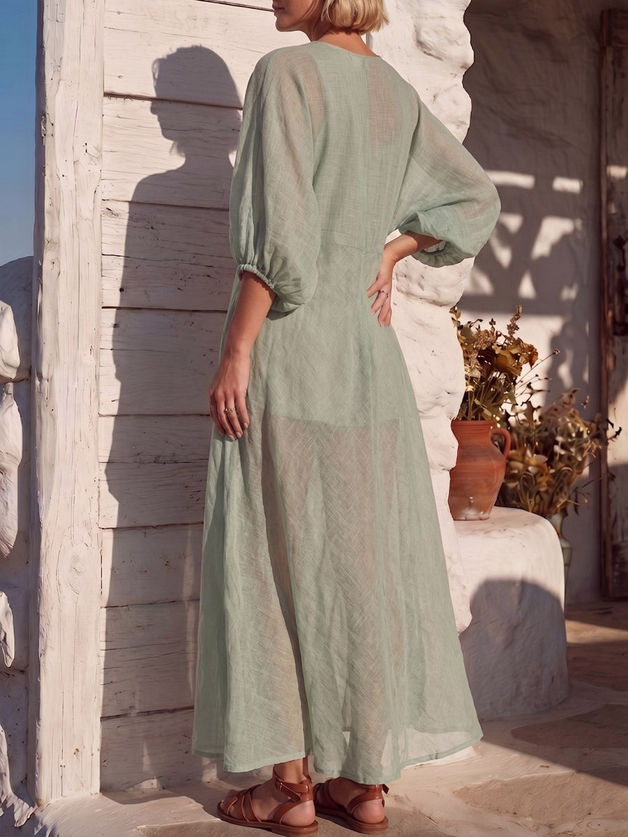 Vintage Art Comfortable Summer Fabrics Cotton Linen Dress