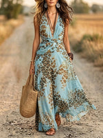 Women's Leopard V-Neck Twist Maxi Dress