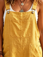 Women's Solid Workwear Pocket Cuffed Linen Overalls Jumpsuit