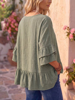 Vintage Art Comfortable Summer Fabrics Patchwork Ruffled Shirt
