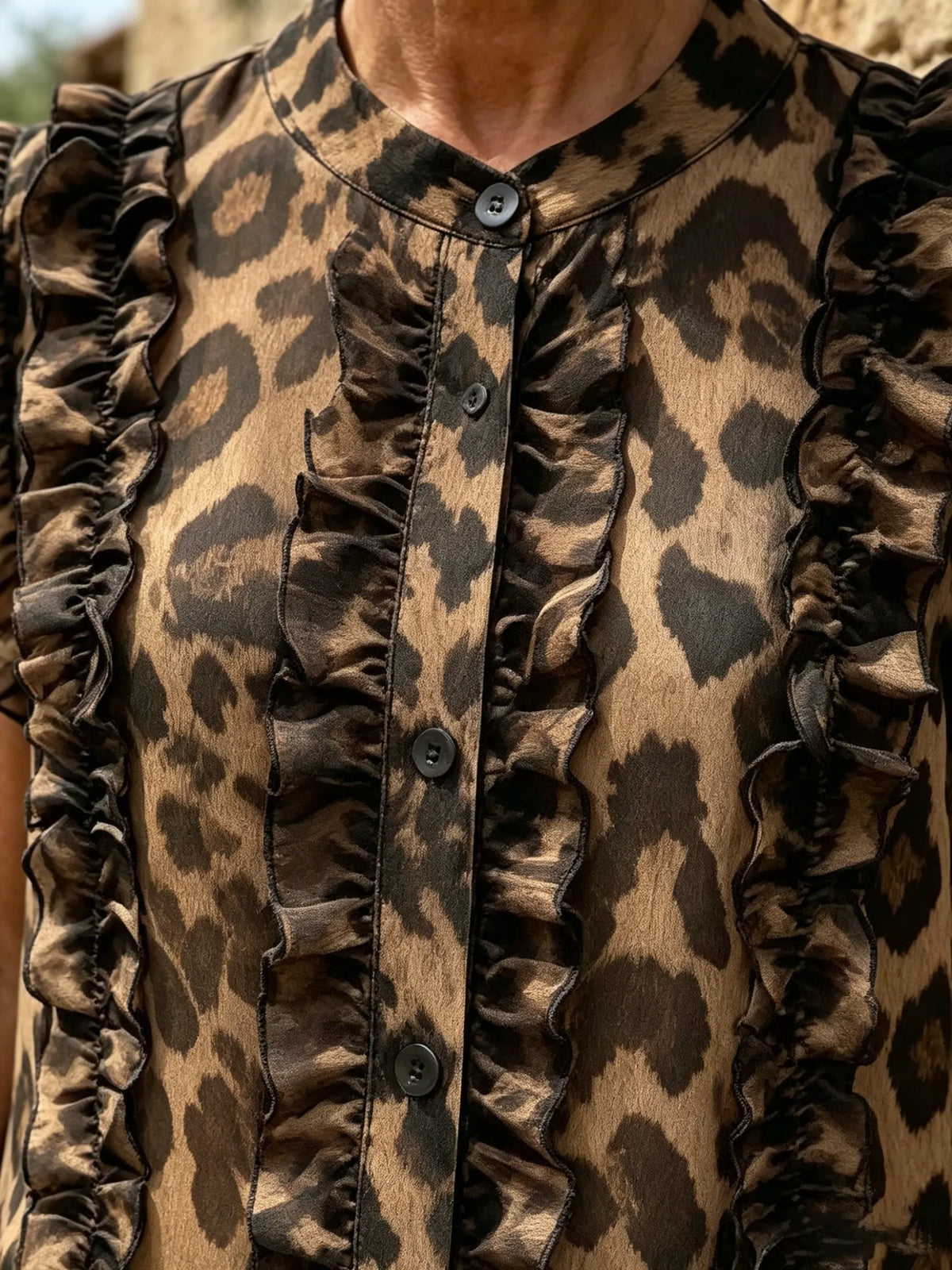 Women's Leopard Print Ruffle Sleeveless Top