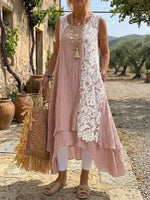 Dusty Rose Asymmetrical Lace-Panel Dress