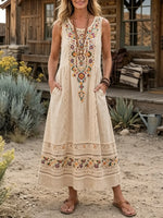 Colorful Floral Sleeveless Tiered Midi Dress