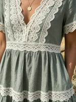 Women's Olive Green Lace Tiered Maxi Dress